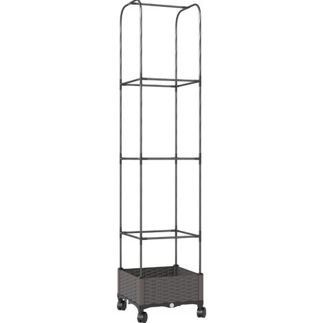 Bac à plantes vertical avec treillis, roulettes verrouillables et arrosage autonome, gain de place, 40 x 40 x 185 cm, noir, pour balcon et terrasse CHICFURN (1/5)