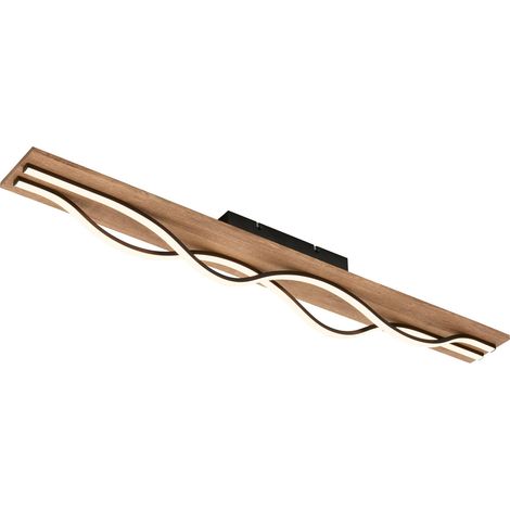 Plafonnier LED en forme de vague, lumière blanc chaud, socle en bois, lampe, lampe de salon, lampe de chambre, lampe de cuisine, 98 cm, bois noir (1/5)