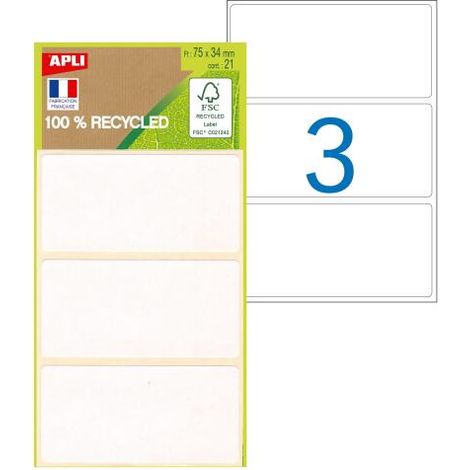 Étiquettes blanches 75 x 34 mm recyclées Apli - Pochette de 21