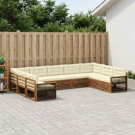 vidaXL Outdoor-Sofagarnitur 9 pcs Natur und Creme Massivholz Akazie (1/5)