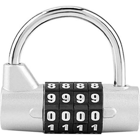 Cadenas à combinaison à 4 chiffres, adapté aux casiers de gymnase, aux écoles, aux casiers d'employés et aux valises (argenté). (1/5)