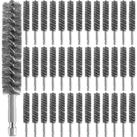 40 poils de brosse pour perceuse - brosse métallique pour le nettoyage des perceuses avec manche à tige hexagonale - JBMEDIA (1/4)