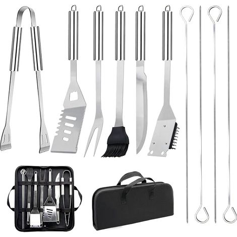 11Pcs Ensemble Ustensiles Barbecue en Acier Inoxydable Professionnel - Kit d'Accessoires Grill Pratiques avec Sac Portable - Set Outils pour Camping d'Extérieur et Pique-Nique (1/5)