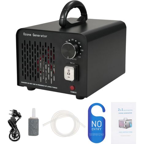 Generatore di O3 2 in 1 con modalità aria e acqua, ionizzatore, purificatore d'aria, per uso commerciale e industriale, per casa, auto, ufficio, cantina, garage e animali domestici. (1/5)