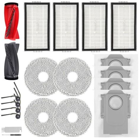 Accessoires de Rechange pour Roborock Saros 10R Robot Aspirateur, 1 Brosse Principale, 4 Brosses Latrales, 4 Filtres HEPA, 4 Serpillres, 4 Sacs Poussire, 1 Brosse de Nettoyage (1/5)