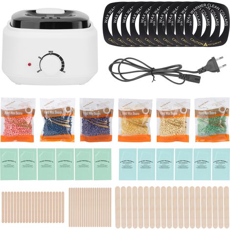 Kit épilation cireuse 220V EU avec perles de cire, lingettes nettoyantes et spatules applicatrices (1/5)