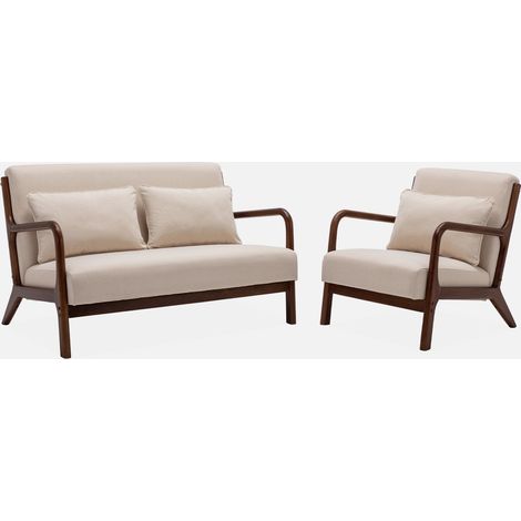 Set panca scandinava 2 posti e poltrona in legno di hevea
