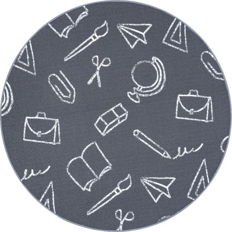 Teppich für Kinder SCHOOL Kreis Schule grau grey rund 100 cm