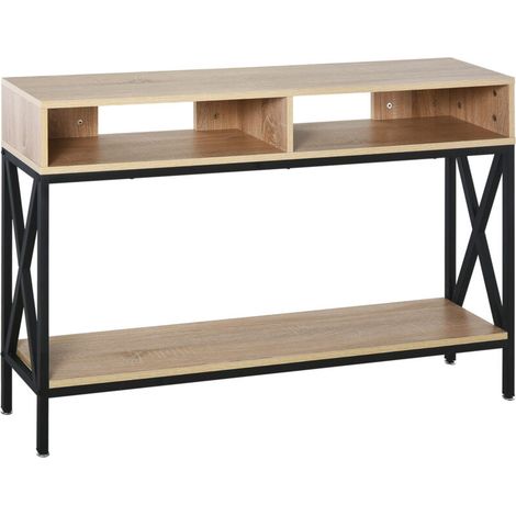Table Console Table d'Entrée Industriel Multi-rangements 120 x 23,5 x 75 cm Bois Chêne (1/4)
