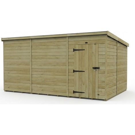17ft x 10ft Pent Garden Shed Single Door No Windows - Pressure Treated Timber - L518 x W305 x H210 cm - Natural