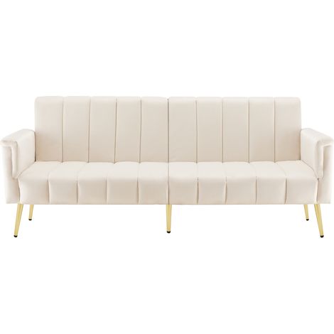 Divano letto con piedini in metallo, schienale regolabile, divano da 2 posti, per soggiorno o camera da letto, in velluto, beige (1/5)