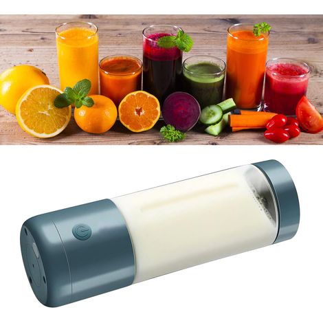 Gobelet presse-agrumes portable, mini-gobelet à jus de fruits électrique rechargeable sans fil par USB pour la maison, bleu rétro à quatre lames. (1/5)