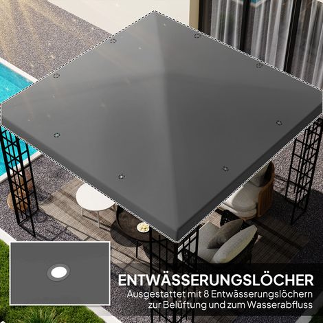 Bâche de remplacement 3x3 m pour pergola de jardin, avec œillets d'évacuation, protection anti-UV UPF 30+, gris anthracite (1/4)