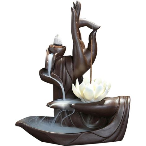 Brûleur d'encens Bouddha en céramique - Porte-encens à reflux, brûleur conique pour la décoration intérieure, cadeau artisanal, aromathérapie relaxante (1/4)