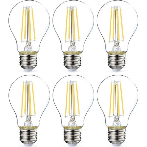 Ampoule à vis E27 à économie d'énergie, ampoules à vis Edison blanc chaud, 4 W 400 lm, équivalent 35 W, lampe à incandescence transparente GLS, ampoule Vintage A60 ES, non dimmable, lot de 6 [Classe é (1/5)