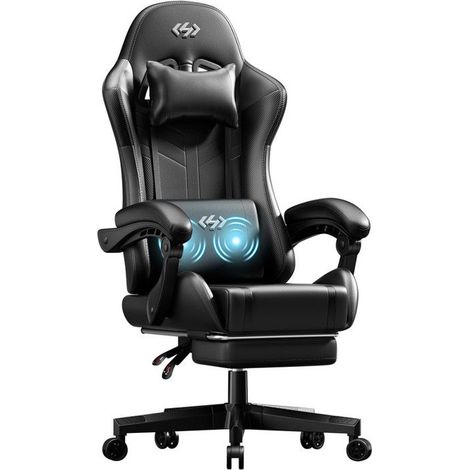 EcoFurnix, ergonomic office chair, lumbar massage cushion, adjustable backrest, lumbar support and footrest, black (1/5)
