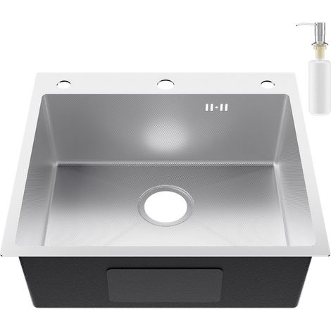 CECIPA MAX Küchenspüle 54 x 49 cm Einbauspüle Küchenspülbecken für ab 60 cm Schrank, Edelstahlspüle mit Seifenspender, inkl. Ablaufgarnitur