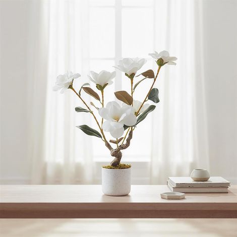 Fleur d'Orchidée Artificielle 60cm, Magnolia Blanc, Fabriqué en PEVA/Toile Polyester, 1 Pièce, Décoration Florale (1/5)