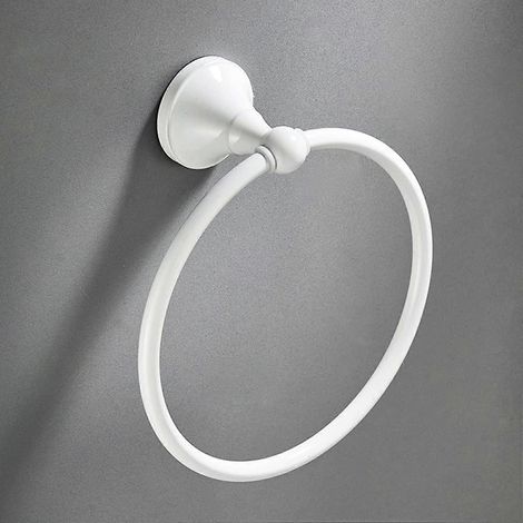 Accessoires de salle de bain, porte-serviettes rond, porte-serviettes mural, porte-serviettes de bain/blanc (1/5)