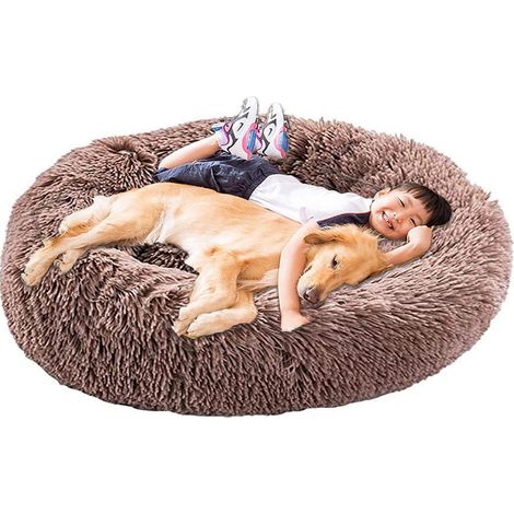 XXL Lit pour chien orthopédique rond lavable mousse à mémoire de forme antistress douillet marron