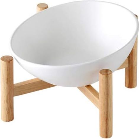 Blanc Porte-gamelle Surélevée Gamelle incliné pour Chien et Chat Céramique avec Bambou Support en Bois Petit-Fei Yu (1/4)