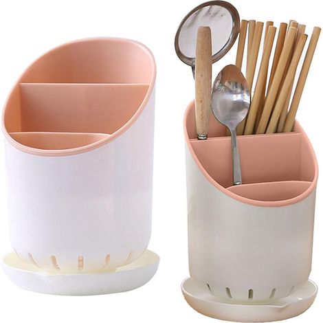 Organisateur d'ustensiles de cuisine — Idéal pour ranger baguettes, cuillères, spatules, fourchettes et autres ustensiles (Rose) (1/2)