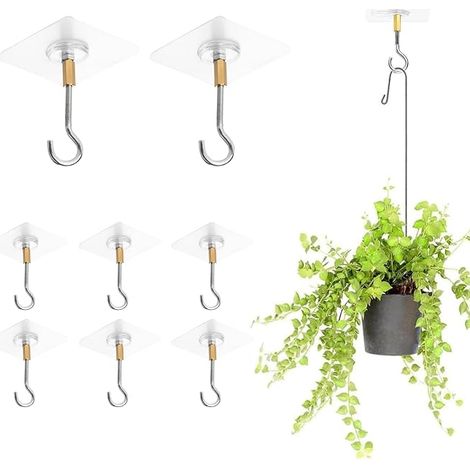 Lot de crochet de plafond pour suspendre des plantes, autocollants sans perçage, crochets adhésifs pour plafond en PVC transparent (1/5)