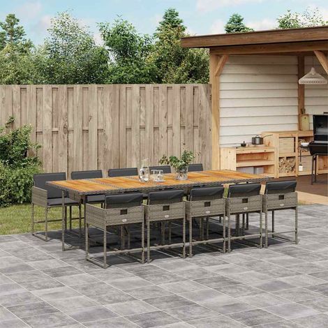 11-tlg. Garten-Essgruppe mit Kissen Grau Poly Rattan (1/5)