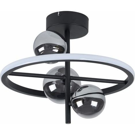 Plafonnier moderne noir Ticana 3 globes verre LED 15W (1/3)
