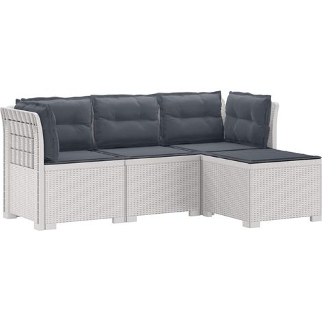 Canapé de jardin modulable 4 places en PP aspect rotin avec coussins Blanc - PANGIVO (1/5)