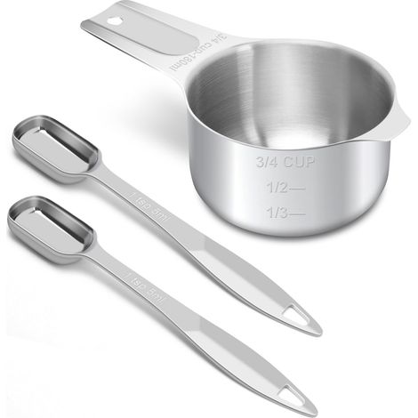 Verre doseur en acier inoxydable - 180 ml - Cuillère doseuse en acier inoxydable de 5 ml - Pour la cuisine et la pâtisserie (1/5)