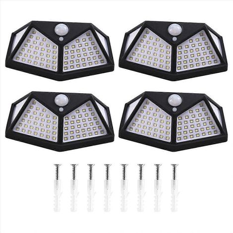 Lampes solaires d'extérieur, projecteurs de sécurité solaires à 100 LED avec détecteur de mouvement 3 modes et éclairage grand angle 270° alimentés par l'énergie solaire (1/5)