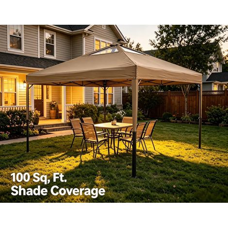 tonnelle pop-up pliable 3x3 m cadre acier renforcé double toit ventilé imperméable anti-UV kaki jardin terrasse (1/5)