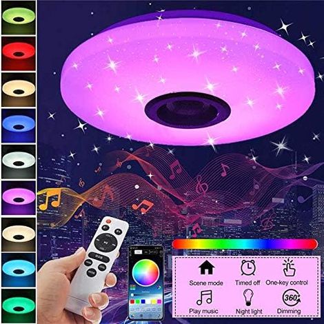 LED Music Ceiling Light with Bluetooth Speaker, 36W Ceiling Lamp 3980 lm RGB LED Ceiling Light for Music, Ceiling Lights, App Remote Control for Bathroom, Christmas Party, Bedroom
