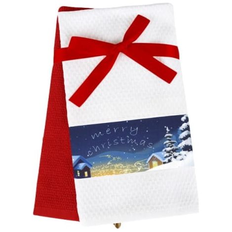 Set di strofinacci da cucina natalizi 2 pezzi Merry Christmas bianco blu Greno Cotton (1/4)
