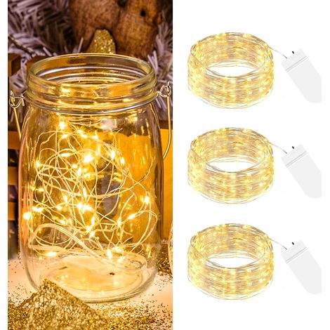 Guirlande LED 3 pièces, 2M, 20 LED, fil argenté, étanche, blanc chaud, pour Noël, mariage, fête et déco. (1/5)