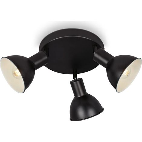 Lampe de plafond rétro 3 spots, plafonnier rétro à 3 lampes, spot de plafond E14, réglable, noir et blanc, 190 x 140 mm, noir/blanc (1/5)