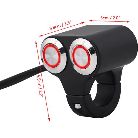 Interrupteur de guidon de moto/vélo électrique en alliage d'aluminium de 22 mm avec bouton autobloquant, interrupteur 2 en 1 (une unité) (type à réinitialisation automatique avec voyant rouge) (1/5)