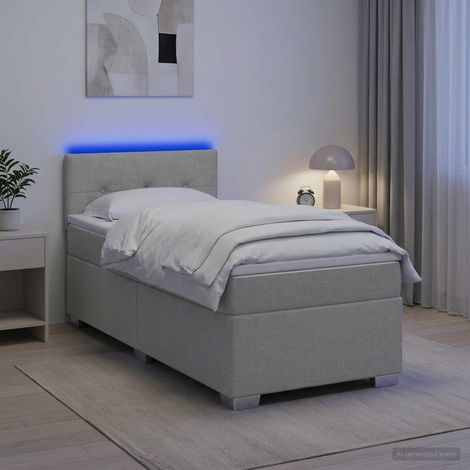 Lit de box spring avec matelas et LED Gris clair 90 x 190 cm (1/5)