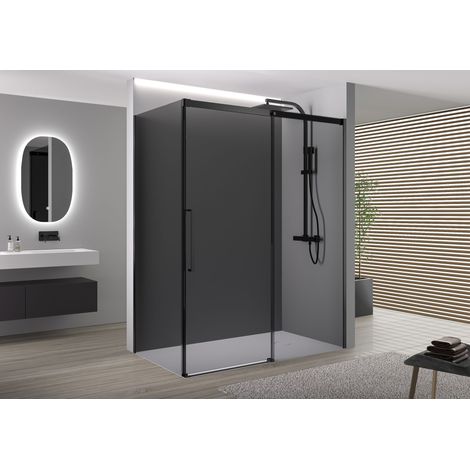 BERNSTEIN - Mampara de ducha Negro mate de cristal gris, Completa Mampara de ducha con puertas correderas angulares - DX906FLEX - 140x90x200cm 140cm, 90cm