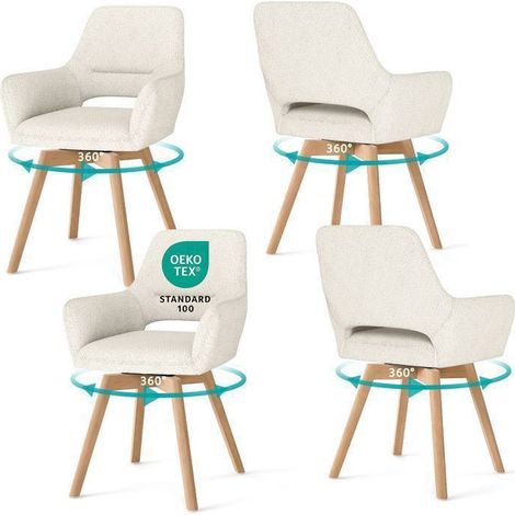 WAFTING Lot de 4 Chaise Salle à Manger Pivotante à 360°, Chaises de réception en Chenille et Bois Massif, Beige (1/5)