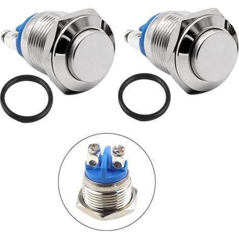10Pcs 19mm Interrupteur à Bouton-Poussoir Momentané à 2 Broches, Tête Haute Ronde en Métal, 3A 250V (1/5)