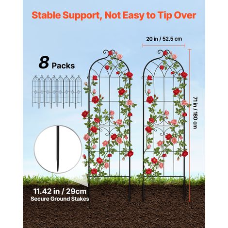 Treillis de Jardin Métal 52,5x180 cm Support de Plante Grimpante Lot de 8 Treillis pour Rosiers, Tomates, Concombres, Fleurs Légume… (1/5)
