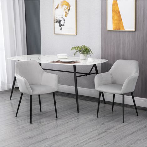 Set di 2 sedie da pranzo in acciaio grigio chiaro con schienale e braccioli imbottiti, 54 x 57 x 80 cm (1/5)