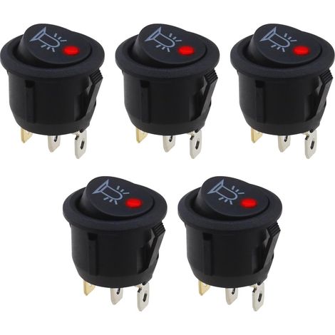 Lot de 5pcs Interrupteur à Bascule Rond 12V 20A 3 Broches Bouton-Poussoir Marche/Arrêt avec Voyant LED Rouge pour 20mm Diamètre du Trou de Montage Voiture Camion Bateau (1/5)