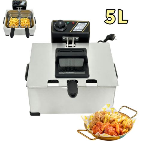 Friteuse Électrique, Friteuse électrique à hublot de 5 L, 2000W, 3 paniers, Température Réglable 60-200°C, Détachable, Acier inox (1/5)