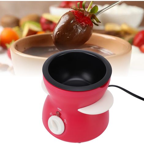 Juego de fondue eléctrico, 2 velocidades, olla de hierro fundido con 10 tenedores, rosa y rojo, enchufe europeo 220 V. (1/5)