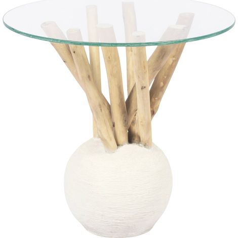 Table d'appoint design bois naturel et verre élégant - bois naturel et blanc texturé (1/3)