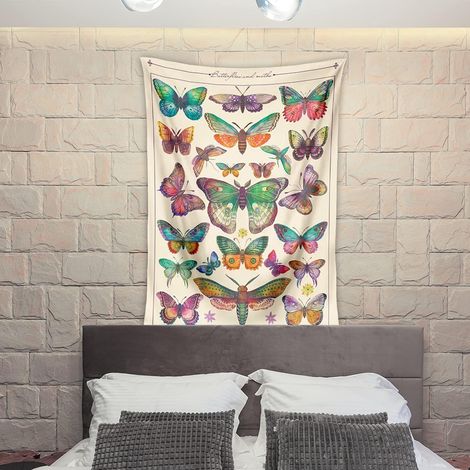 Tenture murale Bohème Papillons Mandala 130x150cm, Décor Nature pour Salon Chambre Dorm, Couvre-lit Couvre-lit pour Maison, Tapisserie Ethnique (A) (1/4)