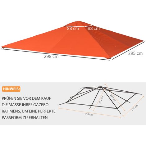 Telo tetto gazebo 298x295 cm in poliestere arancione anti-UV per giardino – MEUBLIV (1/5)